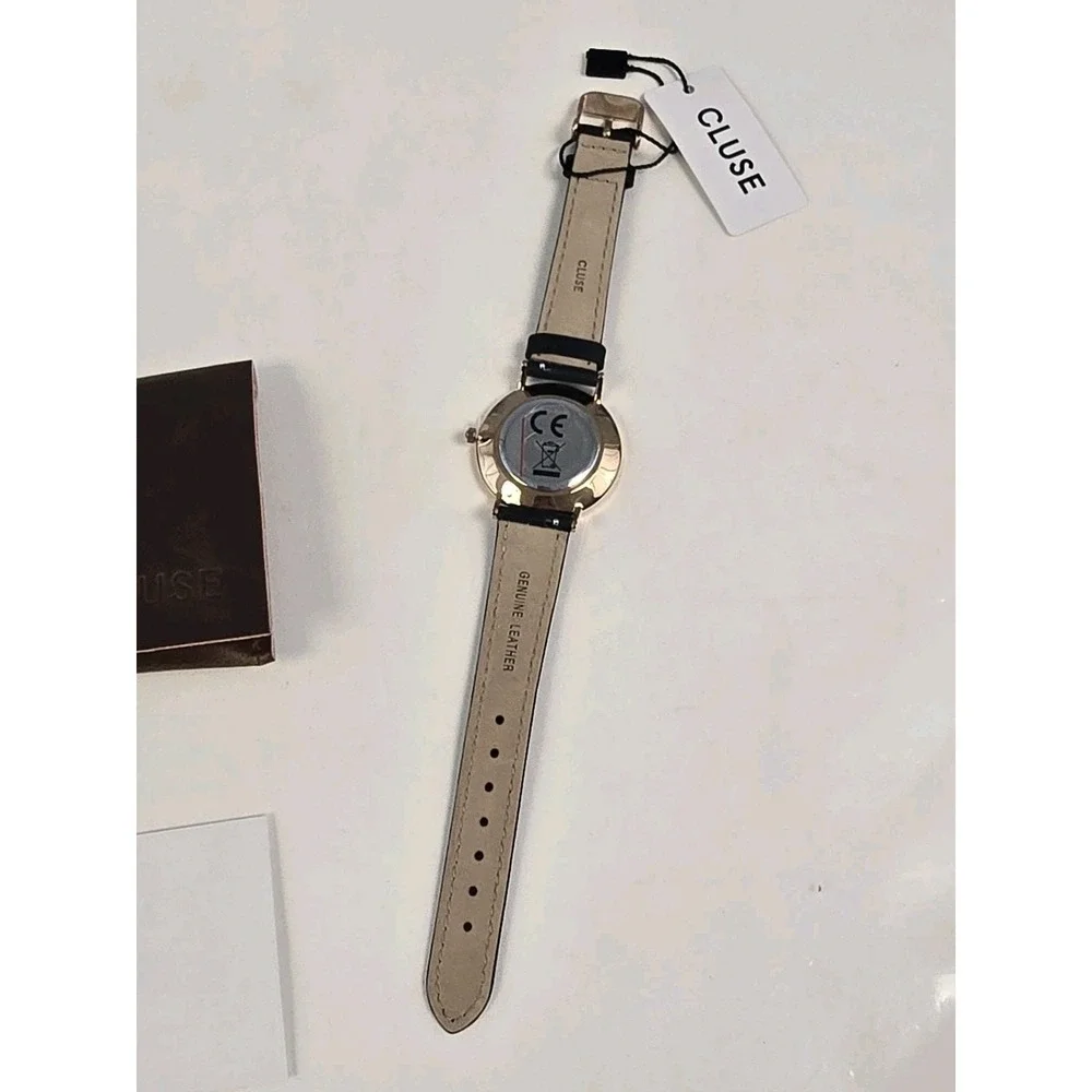 Cluse Women's Minuit White‎ Dial Black Leather Rose Gold Case Watch CL30003 NWT